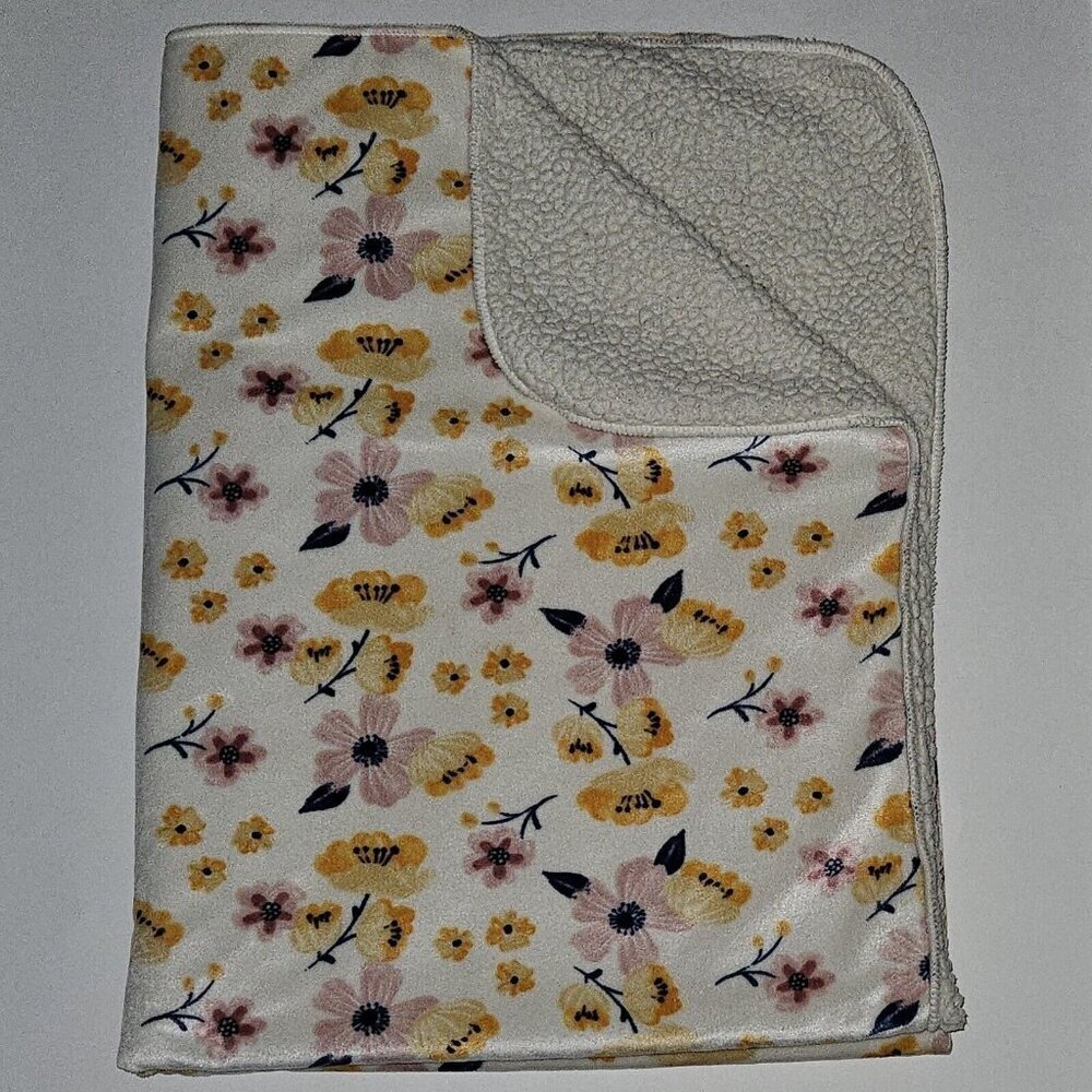 Chick Pea Orange Pink Blue Floral Baby Blanket Soft Fleece Sherpa 30x40